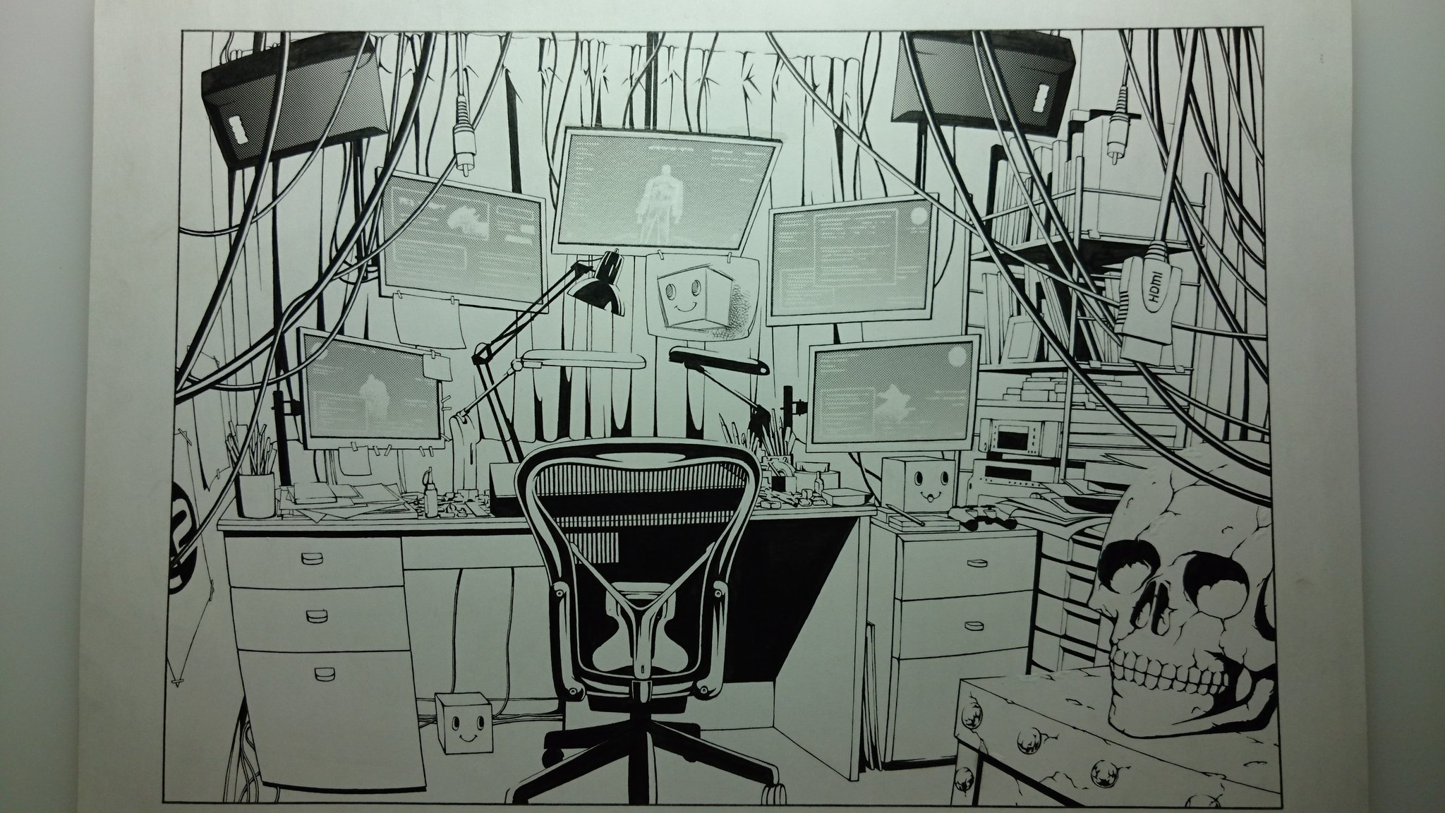 ヘタ漫 アッツー 背景作画マン 雲形定規を使いたくなく フリーで線をかけるように 練習しまくって 定規一切使わずに描いた背景