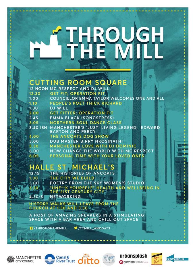 Running order for Cutting Room Square and Halle St. Michael's. Join us a celebration of Ancoats and it's people.

#ancoats #manchester #mcr #nq #northernquarter #cuttingroomsquare #ttm2018 #throughthemill #craft #art #history #walks #talks #poetry #music #food #heritage #church