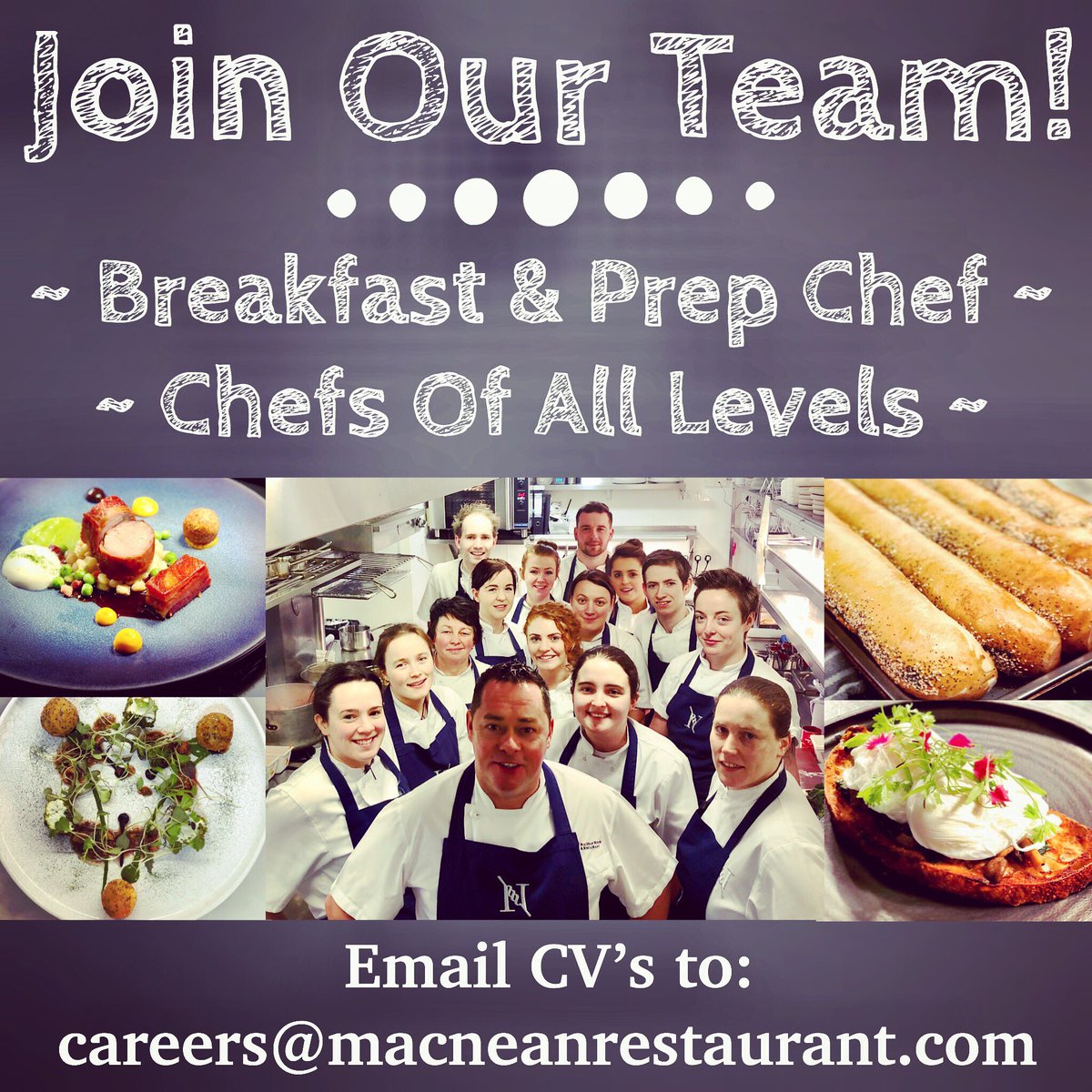 macneanhouse's tweet photo. Join Our Team:We are currently looking for a Breakfast &amp; Prep Chef and Chefs of all levels to join us @macneanhouse and work with @nevenmaguire If you/someone you know may be interested get in touch. We would love to hear from you! @RAI_ie @jobsireland #chefjobs #jobfairy Pls RT! https://t.co/ZBdGnSCy9w