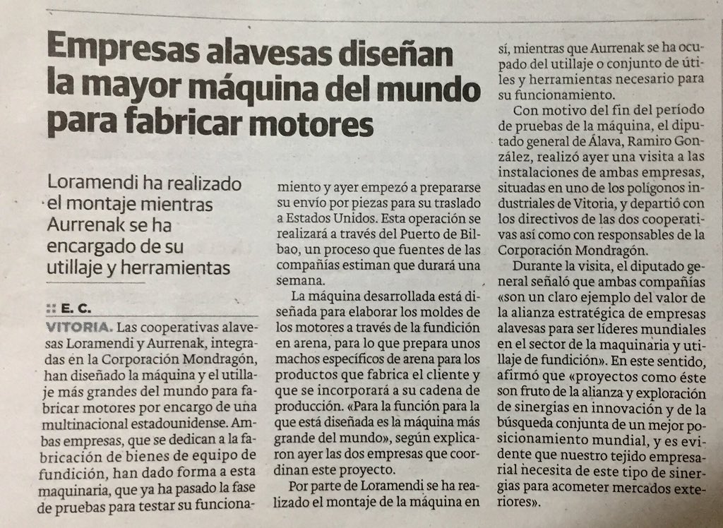madeinbasque's tweet photo. ✅🗞 Más Empresa Vasca hoy en la prensa local... #TubosReunidos #Loramendi #HaizeaWind #Aernnova https://t.co/lewRntYiBk