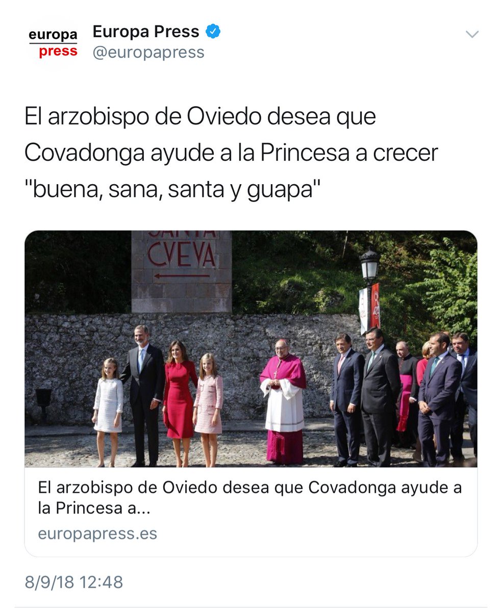 AlarisdeMiranda's tweet photo. Antes de que “las de siempre” salgan en tromba porque a Leonor le han deseado que crezca “guapa” en Covadonga, les recuerdo que, en realidad, ser guapa es mucho más que algo superficial producto del heteropatriarcado y bla bla bla
Que se lo pregunten a @lavecinarubia o @paulagonu https://t.co/Edf9uwf77y