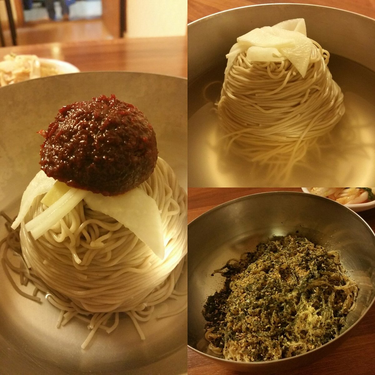 Invierno_al's tweet image. 1인분의 새 기준. 이 곳을 다닌지 6년만에 처음으로 세 종류의 막국수를 한번에 다 먹어 본다. 물론 정량으로. #고기리막국수 #들기름막국수 #물막국수 #비빔막국수