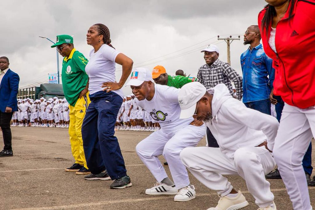 raufaregbesola's tweet photo. I was joined by our gubernatorial candidate, Alhaji Gboyega Oyetola and other party faithfuls for the endurance trek of Osun Youth Empowerment Scheme (OYES) cadets this morning. https://t.co/2BgzMncI8O