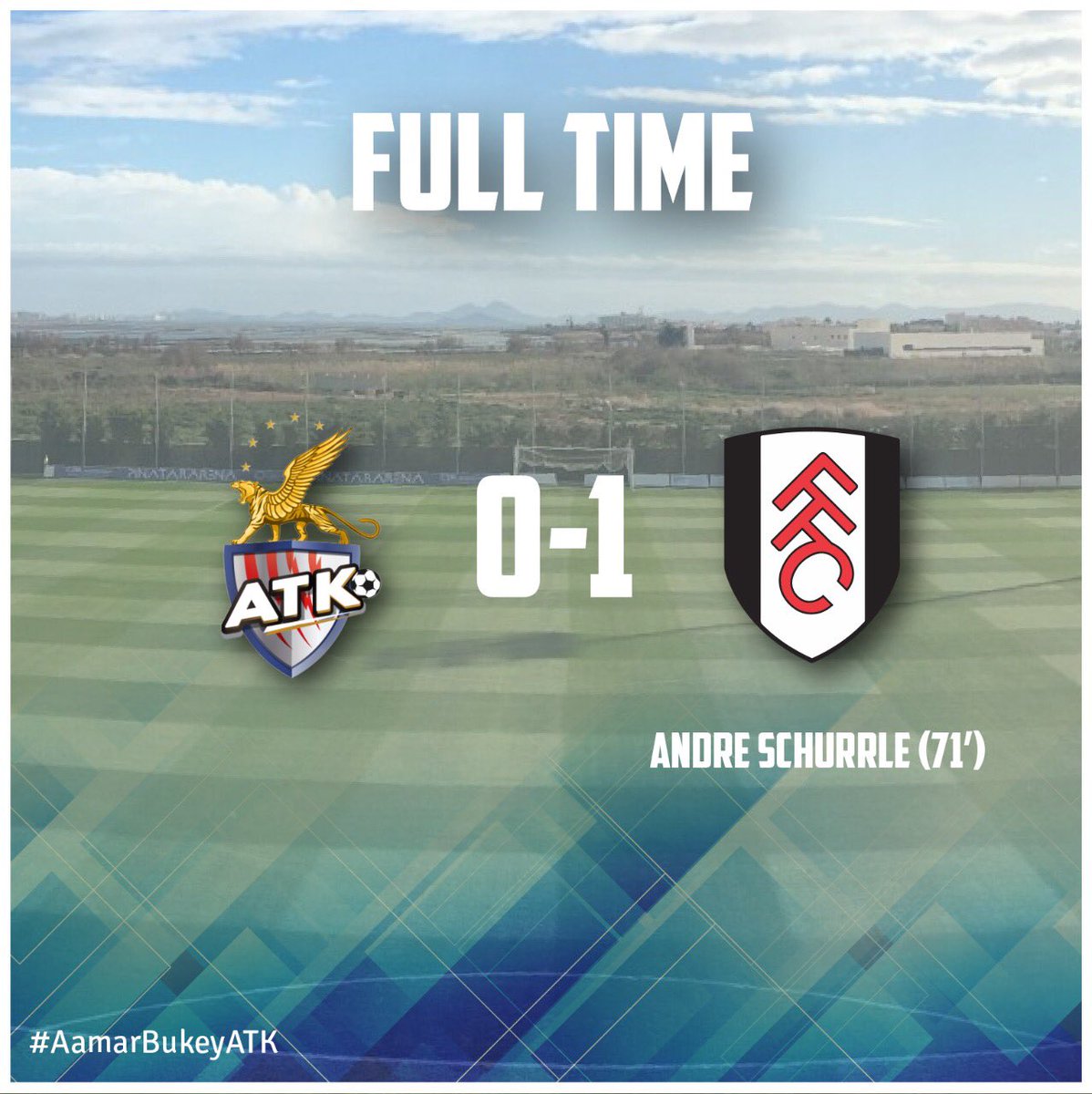 mohunbagansg's tweet photo. FT: ATK 0-1 FUL 

We go down fighting at the Pinatar Arena against Premier League club Fulham FC. 

A solid defensive performance by us was undone in the 71st minute by 2014 World Cup winner Andre Schurrle. 

#AamarBukeyATK #BanglaBrigade #ATKvFUL https://t.co/um9oLxdkB5