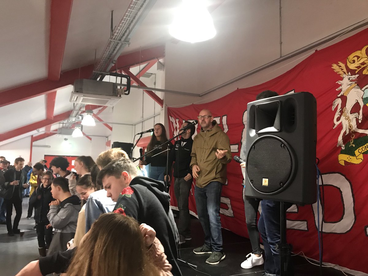 FCUnitedMcr's tweet photo. The @madtheatreco have now taken to the stage to give a sneak peak of their latest production “It’s The Wrong Way To Tickle Mary” 🎭👏

#FCUM 🇾🇪 https://t.co/vBpTBSFtTw