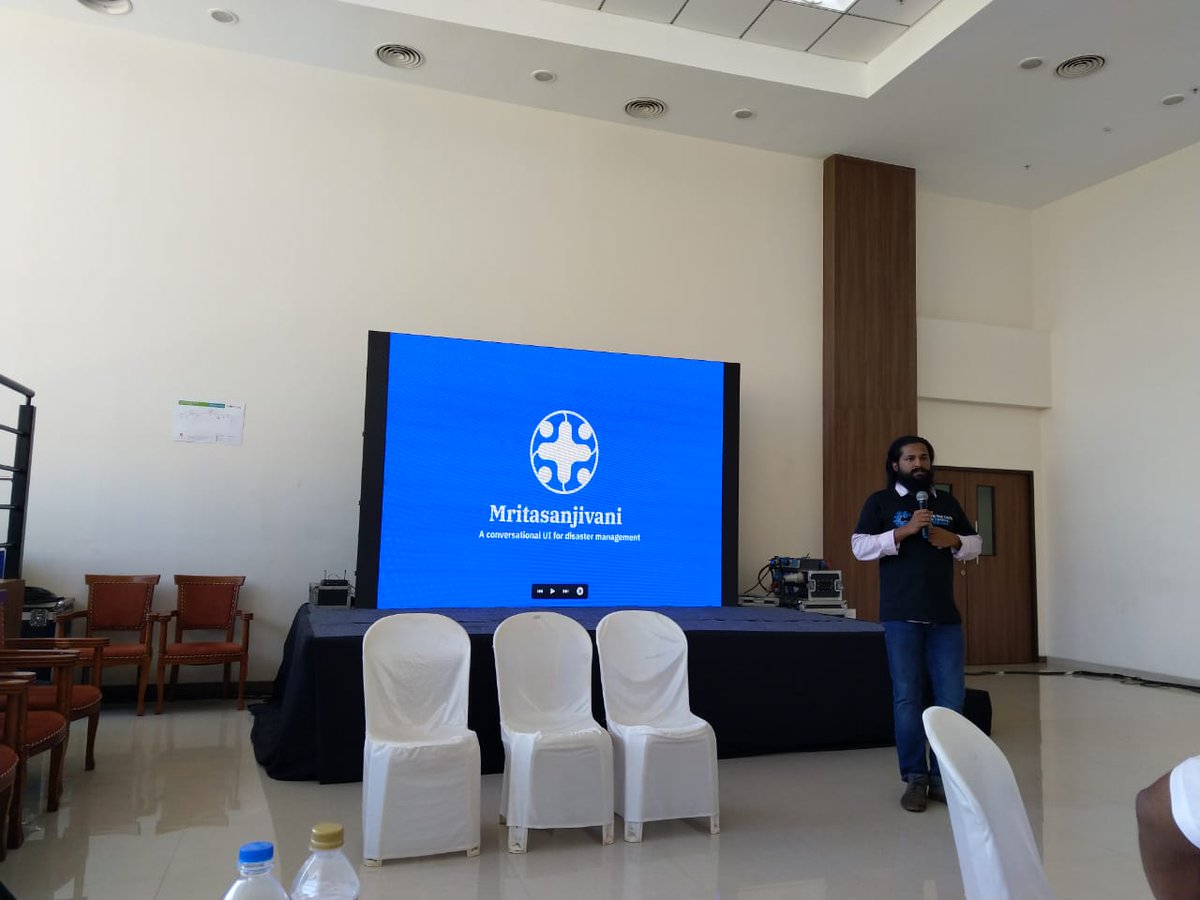 YourStoryCo's tweet photo. Studio Bofa presenting an end to end conversation platform that can help officials keep a track of the situation in the most efficient and effective manner at the @ibm_in #CallForCodeKerala Hackathon https://t.co/HoitSQn3eb