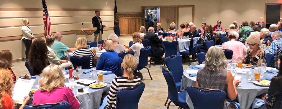 GovernorLittle's tweet photo. Teresa and I always enjoy spending time with Republican Women organizations across the state. Thanks to the Kootenai County Republican Women for having us for lunch! #idpol #idgop #idleg https://t.co/Qinj3WD1in