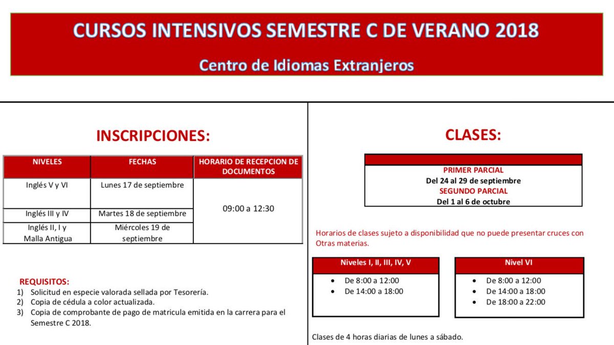 aeduc2018's tweet photo. Compañeros, compartimos toda la información respecto a los cursos intensivos de inglés en este semestre C. #AeducInforma https://t.co/Z7nGrEJRSP