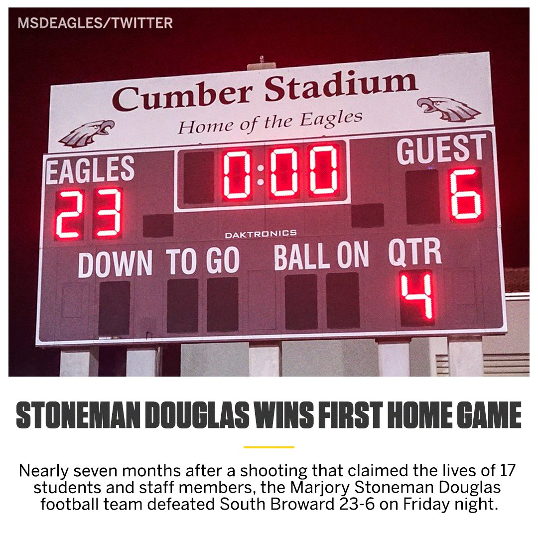 espn's tweet image. Marjory Stoneman Douglas paid tribute to the victims by painting the No. 17 on its logo at midfield. (via @MSDEagles)