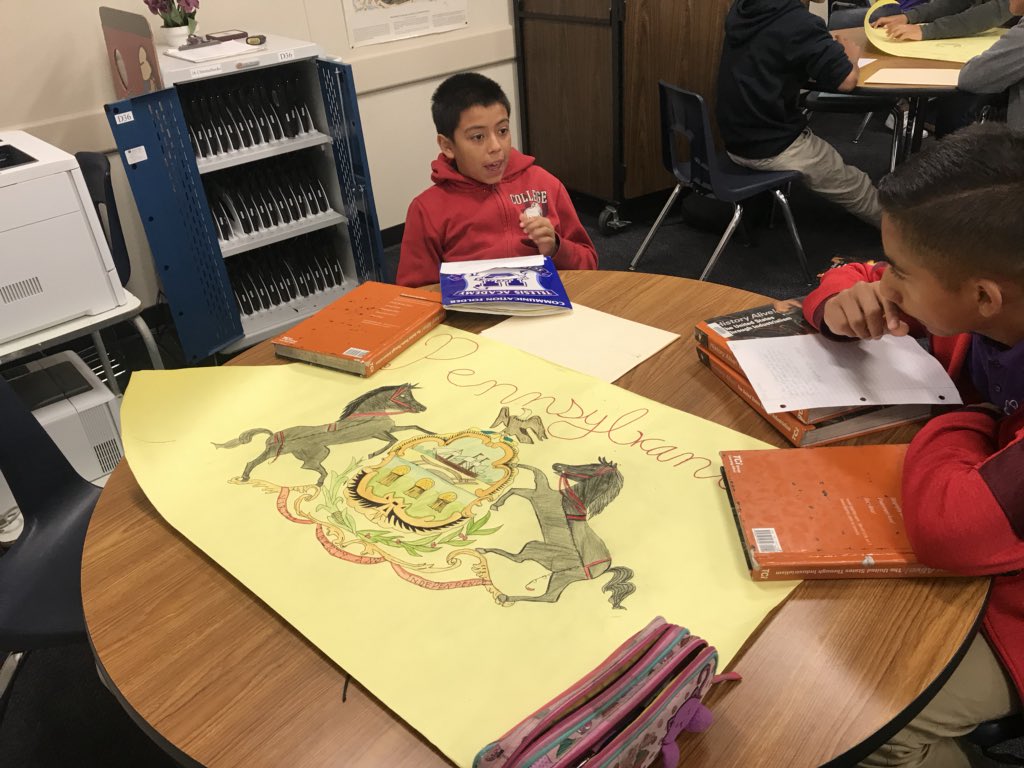 teletitan's tweet photo. Gr 8 colonial presentations in the works. #Collaboration #prep4pres #weareRUSD @RowlandSchools @rusdkids https://t.co/h450OHxaSy
