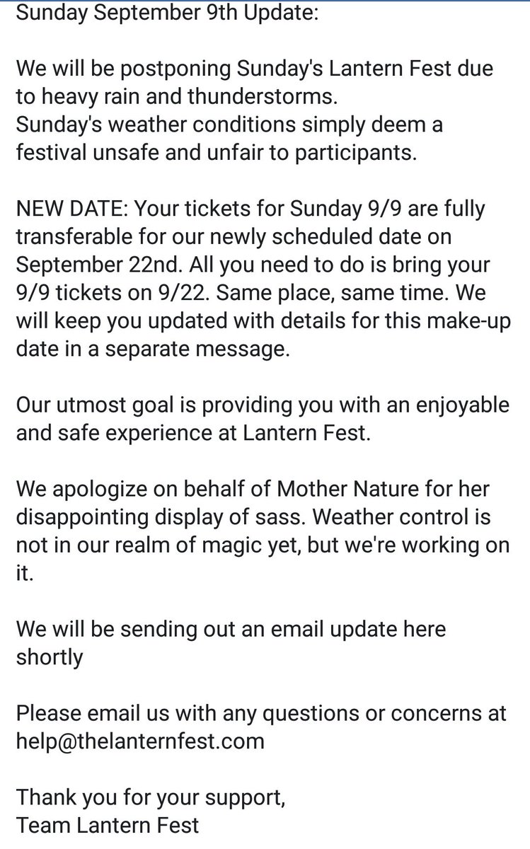 Pocono Raceway Good Afternoon Per Thelanternfest S Facebook Page Please See The Below Post Regarding Tomorrow S Sunday S Event At Pocono Raceway Please Email Help Thelanternfest Com If You Have Any Questions As This