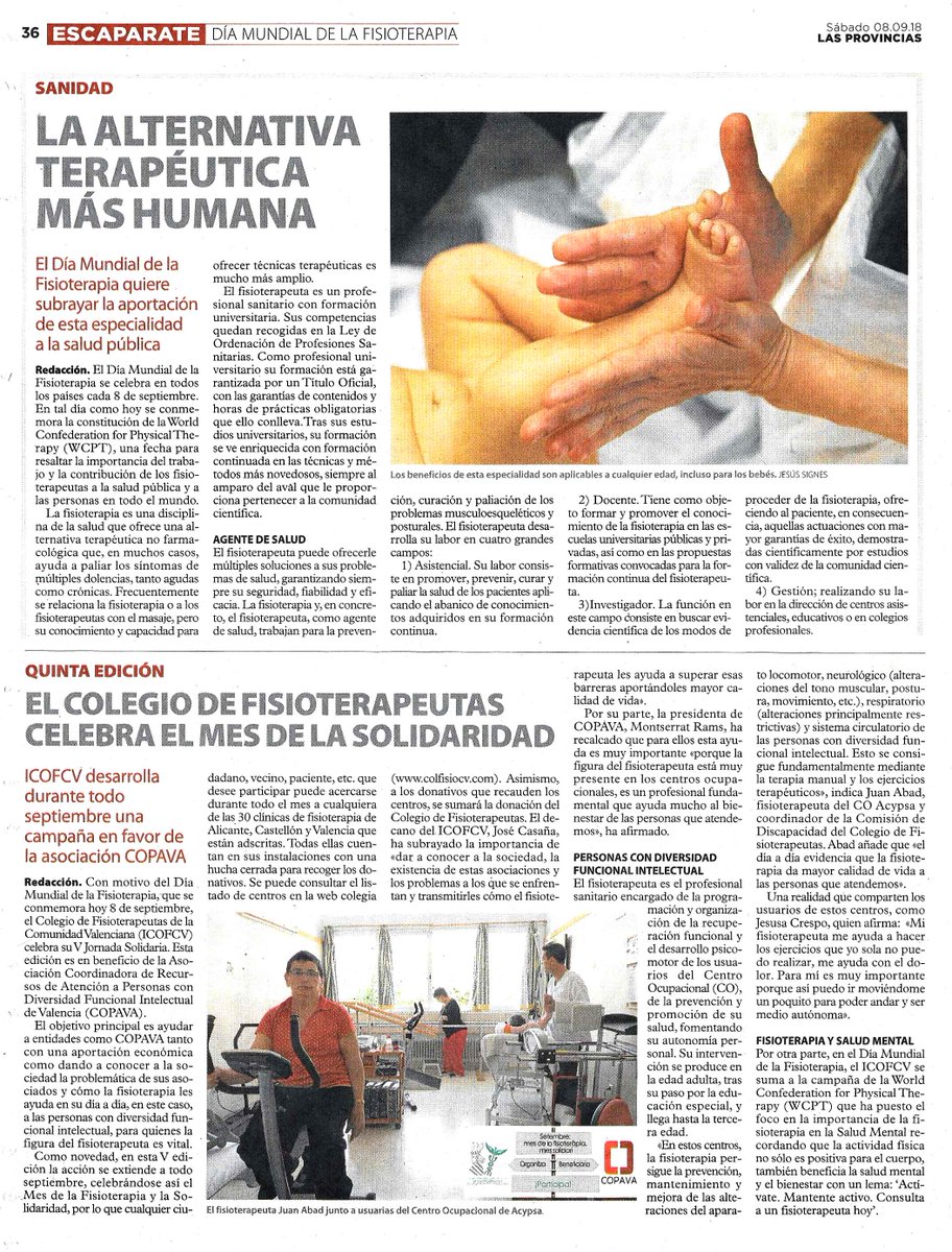 Compartimos el report publicado hoy en <a href="/lasprovincias/">LAS PROVINCIAS</a> <a href="/con/">Constantinos Michael </a> motivo del #DiaMundialdelaFisioterapia y en el que ha participado el <a href="/Icofcv/">CFisioterapeutasCV</a>.
