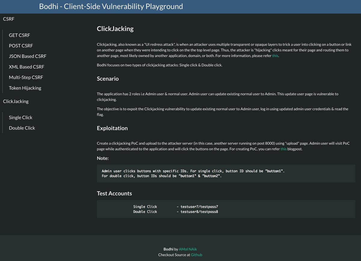 amolnaik4's tweet image. Bodhi docker is updated with #Clickjacking vulnerability. 
$ docker pull amolnaik4/bodhi_app
$ docker run -p 80:80 -p 8000:8000 amolnaik4/bodhi_app
#websec #websecurity #owasp #ITSecurity