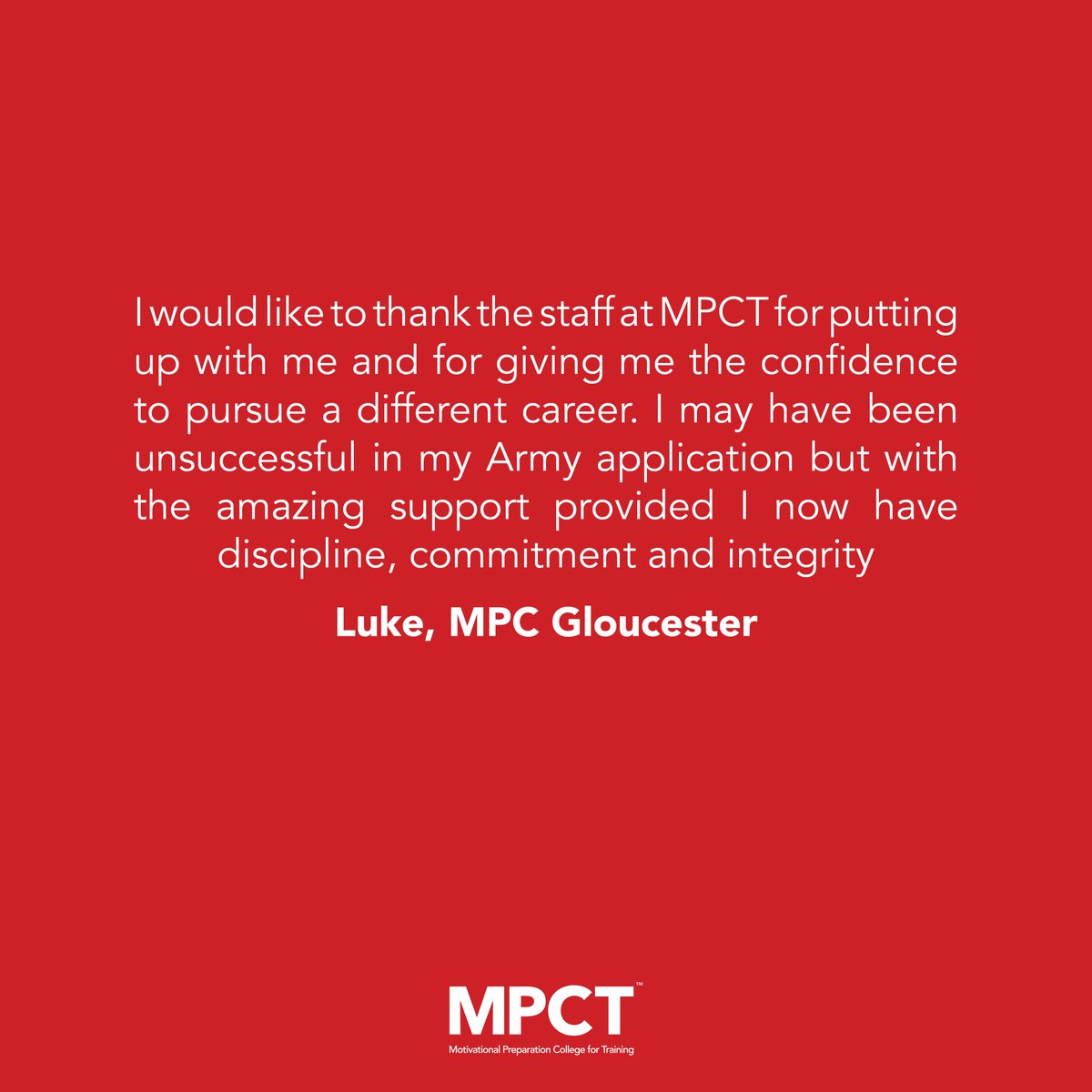 MPCT_HQ's tweet photo. Discipline, Commitment & Integrity. #WeekendWisdom
The Staff at MPCT are here to support you in both your highs and your lows, it's like a family π Thank you to this MPC Gloucester Learner for this lovely feedback.
#MPCT #CreateYourStory #Educated #IAMMPCT https://t.co/b7x5pinpTS