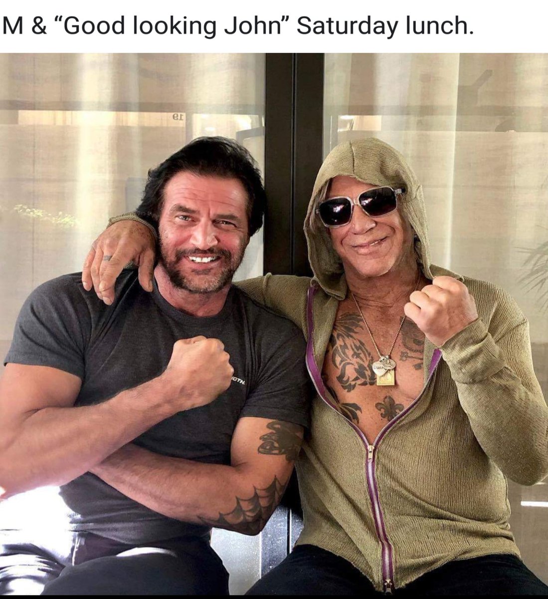 MIckeyRourkeFP's tweet photo. Out To Lunch...#johnenos #mickeyrourke #funwithrourke #2017 #friendstotheend @johnenos3 https://t.co/bJEF2T0dNX