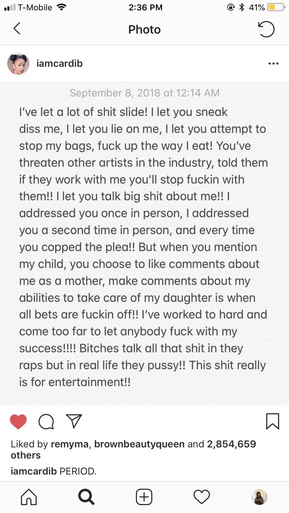 tamaracrable's tweet photo. @_Post_Malome Now the scary bitch deserved that shit and this is from CARDI HERSELF https://t.co/pTBJbZdYBd