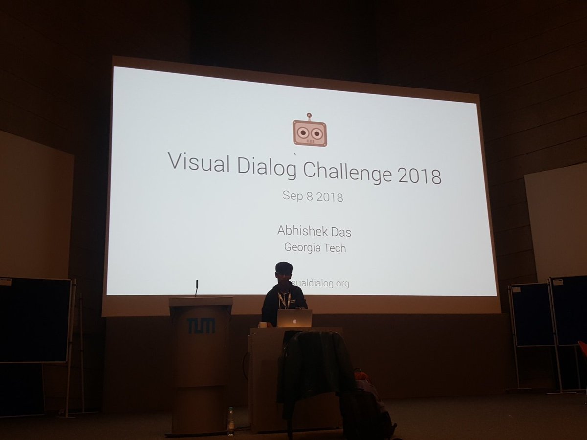 kushalkafle's tweet photo. Abhishek Das @abhshkdz introducing the visual dialog portion of the #SiVL workshop @ #ECCV2018. Announcement of challenge winners for the visual dialog challenge, spotlight talks and poster session are going to be presented. https://t.co/vf2UFBObOT