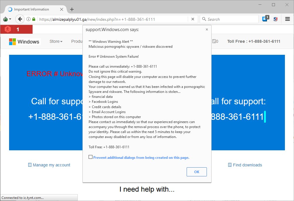 demonslay335's tweet image. #TechSupportScam @ https://almizepalplyu01[.]ga. Fuckers used @GotoMeeting then quickly SysKey&apos;d a poor old lady when she caught on (we cracked it, &quot;abc500&quot;). When fullscreened, it has a fake Chrome UI with Microsoft as the URL.