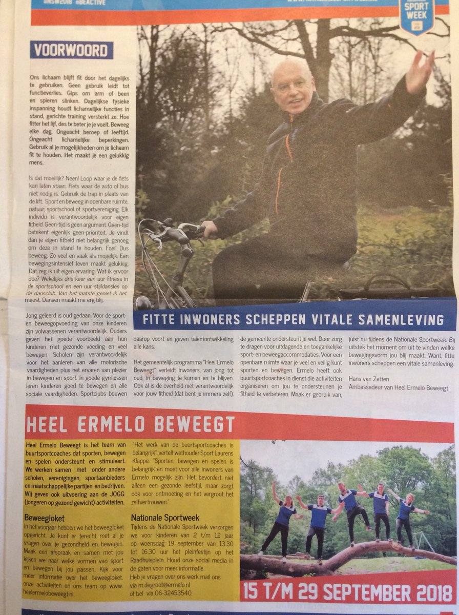 Kijk! Daar worden we toch blij van! #beweeg #nationalesportweek #sportfysio #ermelobeweegt  #voorbeeld #gemeenteermelo #ermeloinbeeld #fysioermelo