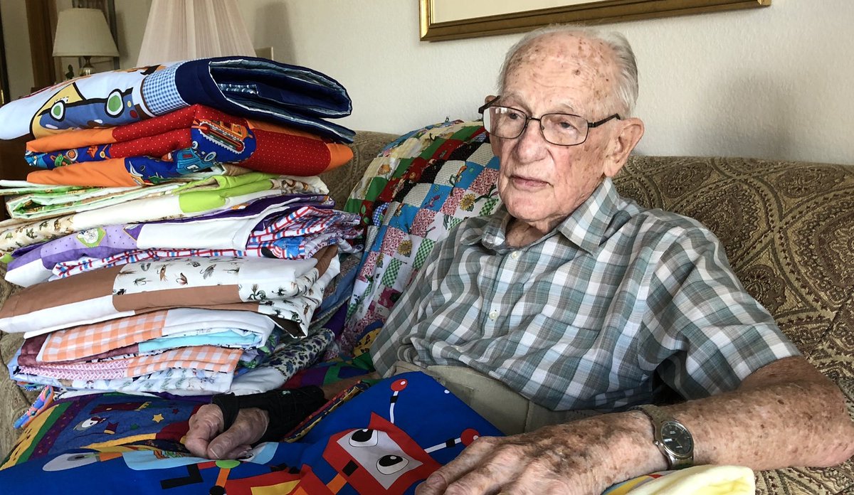 CraftsCouncilUK's tweet photo. Jack Morrow, 95, has quilted 500 blankets for the charity Bundles of Love over the past seven years. https://t.co/J7f4rMWvpI https://t.co/tVoAlmHKkV