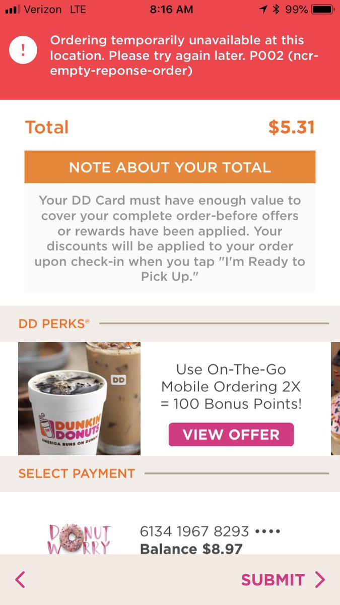 Dunkin On Twitter Usually This Error Can Be Resolved By Manually Refreshing And Or Reloading Your Dunkin Card Balance And Then Attempting Again To Place The On The Go Order If It Continues