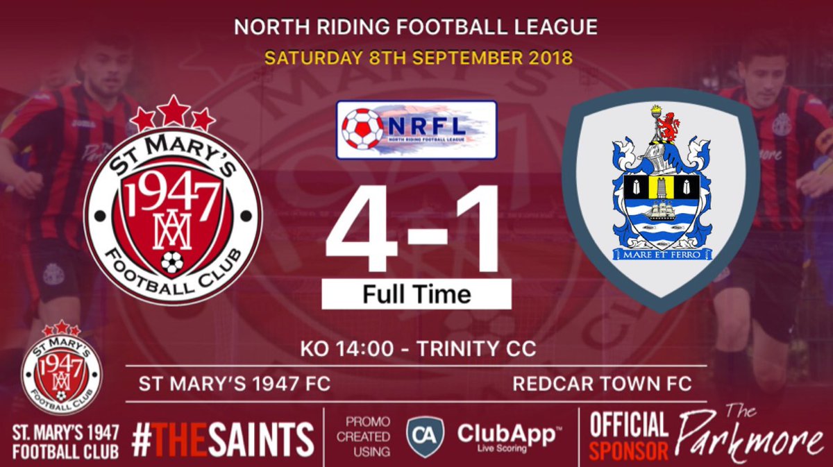 Back-to-back wins for #TheSaints as they take away all 3 points at home to <a href="/redcartownfc/">Redcar Town F(C)</a> 

<a href="/PaulVaughan91/">Paul Vaughan</a> ⚽️⚽️
<a href="/Ryantodd1995/">Ryan Lee Todd</a> ⚽️
Andrew Herbert ⚽️

<a href="/NRFLOfficial/">North Riding League</a>