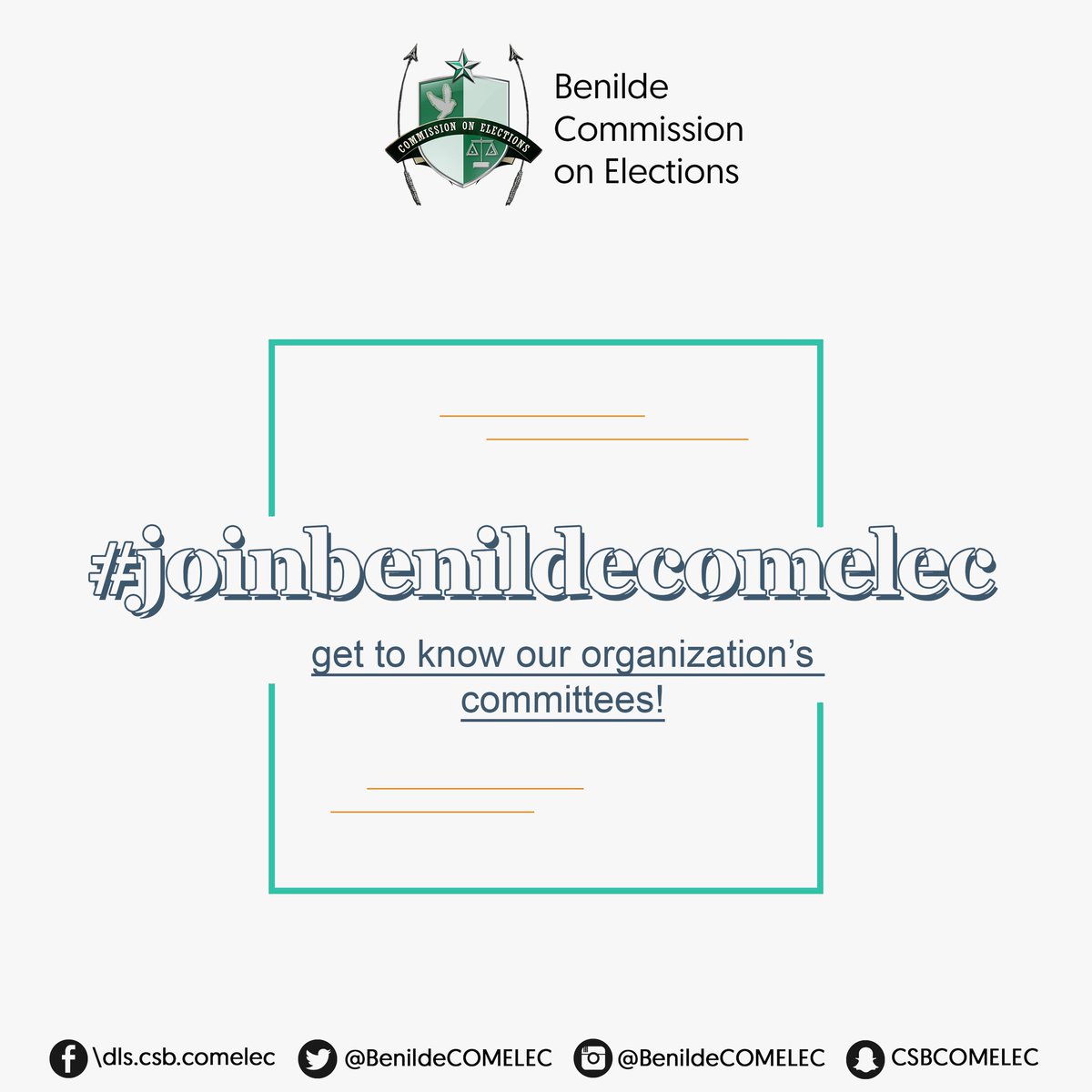 BenildeCOMELEC's tweet photo. Get to know our organizationโs committees! #JoinBenildeCOMELEC ๐
#JoinFinance #JoinElectoralAffairs #JoinLogistics https://t.co/PrpX1zlTi7