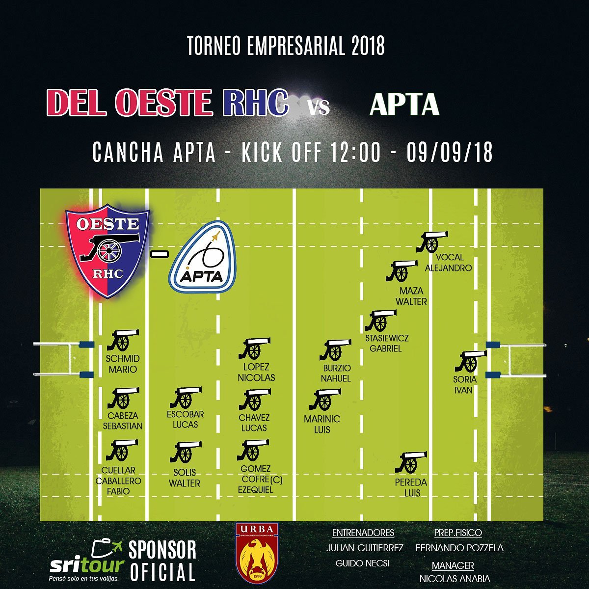 Este es el equipo titular de la 1° que mañana enfrenta su primera de cuatro finales que tiene en los Playoffs del torneo empresarial de <a href="/URBA_ok/">URBA</a> . EXITOS MUCHACHOS!!