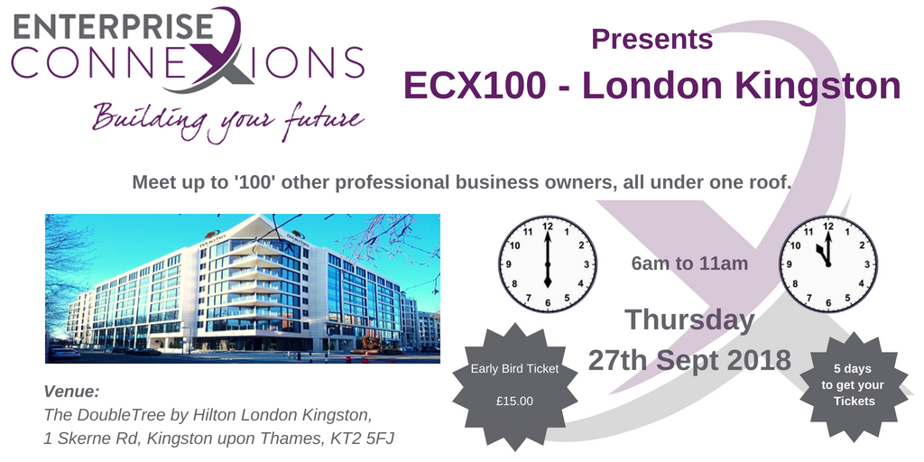 The countdown is on..only 5 days left to get your Earlybird ticket. Have you got yours? #ECX100 <a href="/DoubleTreeKNG/">DoubleTree by Hilton Kingston upon Thames</a> <a href="/CourierKingston/">Kingston Courier</a> ?<a href="/kingstonnews/">Kingston Guardian</a> ? ?<a href="/KingstonCOC/">Kingston Chamber</a> ? <a href="/standardnews/">Standard News</a> ?#Business #Meeting #Kingston ow.ly/9nMO30lax1Y