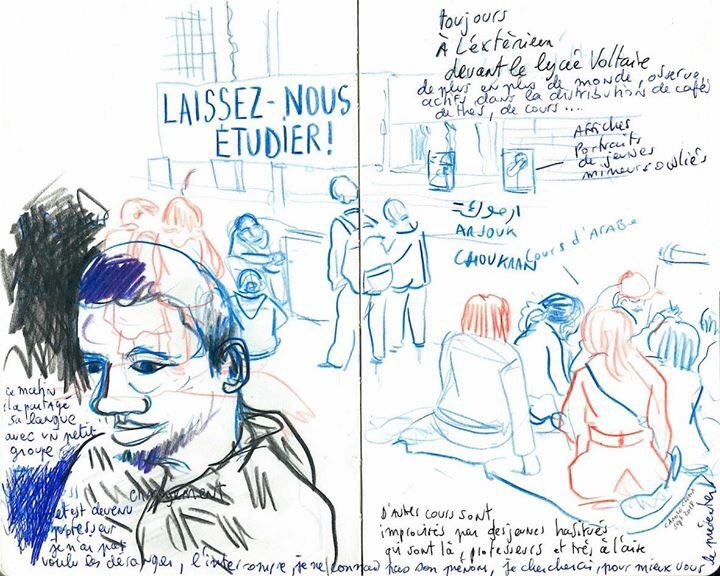 SCOL_MNA's tweet photo. #REPORTAGE DESSINÉ 
Regards sur le vif de Carole Chaix et Judith Gueyfier de l’Association Encrages ❤️

#LaissezNousEtudier #art #education #action #paris #RentreeScolaire2018 #educationsansfrontieres 
@resf19 @paris_dexil #Timmy https://t.co/rIeAkziCX1