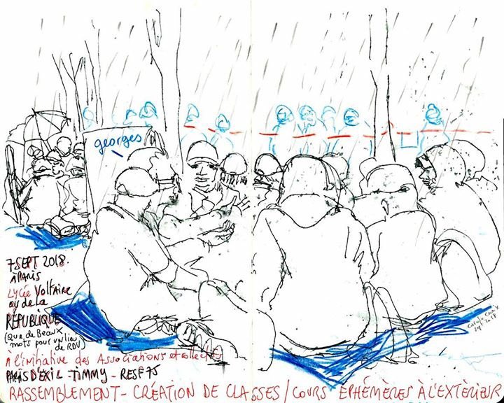 SCOL_MNA's tweet photo. #REPORTAGE DESSINÉ 
Regards sur le vif de Carole Chaix et Judith Gueyfier de l’Association Encrages ❤️

#LaissezNousEtudier #art #education #action #paris #RentreeScolaire2018 #educationsansfrontieres 
@resf19 @paris_dexil #Timmy https://t.co/rIeAkziCX1