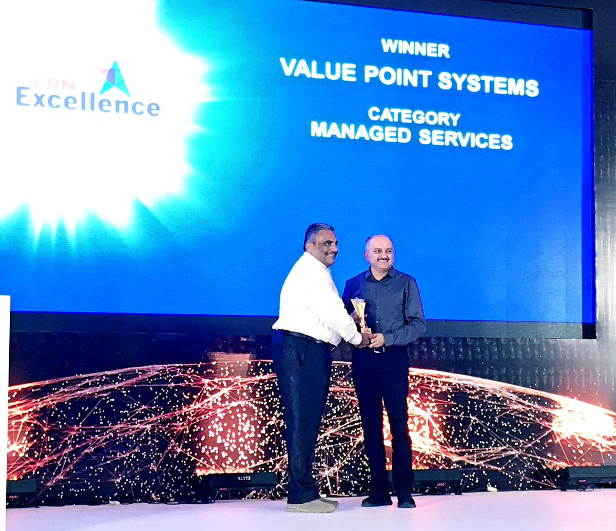 valueshan's tweet image. Valuepoint won the CRN Excellence Award 2018 under Managed Services category in India 
#valuepoint #valuepointsystems #MSP #awardoftheyear #systemintegrator #crncls #managedservices