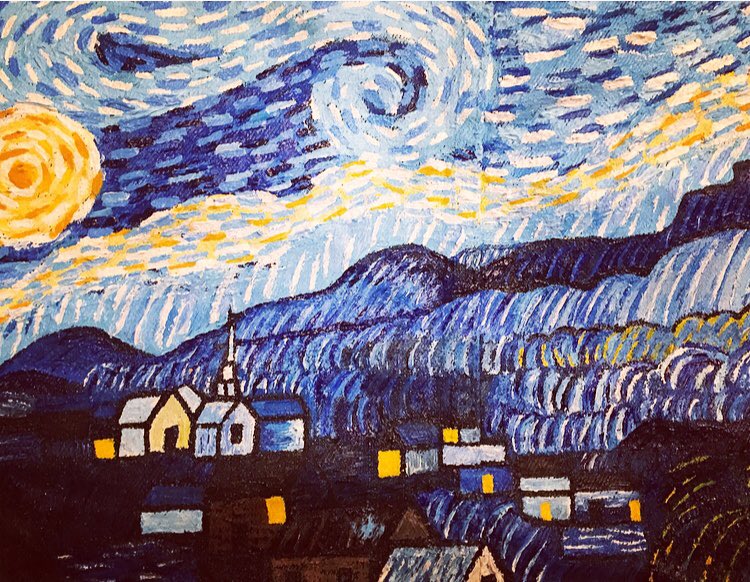 Hand painted starry night on a jean jacket! Can’t wait to wear it around school!
