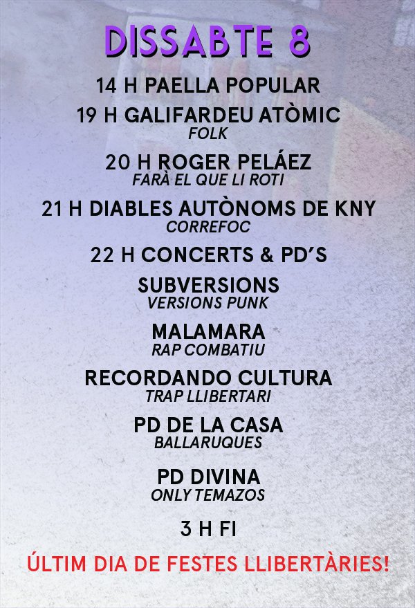 HeuraNegraVKK's tweet photo. Avui, últim dia de #FestesLlibertàriesVallcarca 2018! Amb en @pepetcigro, el @galiatom, #Subversions, #Malamara, #RecordandoCultura i les mijors punxa-discos vallcarquines! https://t.co/ERAUv3bC6N