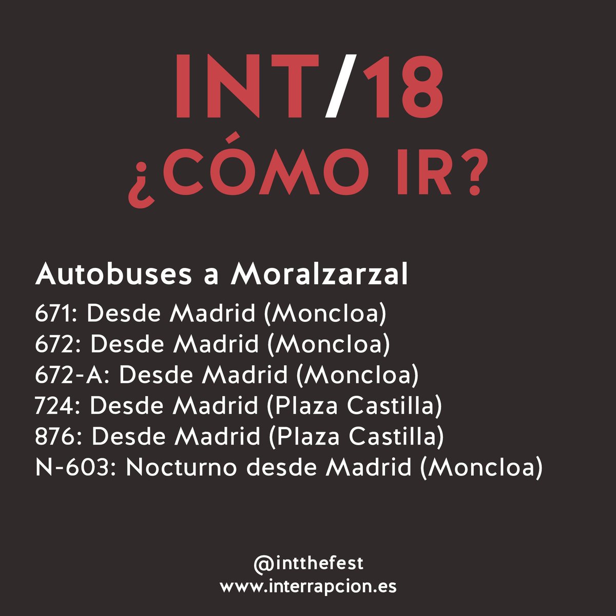 interrapcion's tweet photo. Para lxs creadorxs de "Está muy lejos de Madrid" y "No hay transporte" 🙈
A poco más de media hora del centro!

En #Interrapcion2018 no hay excusas 🔥

@asocgaraje
@Moralzarzal
#JuventudMoral https://t.co/vl6Yzn49ve