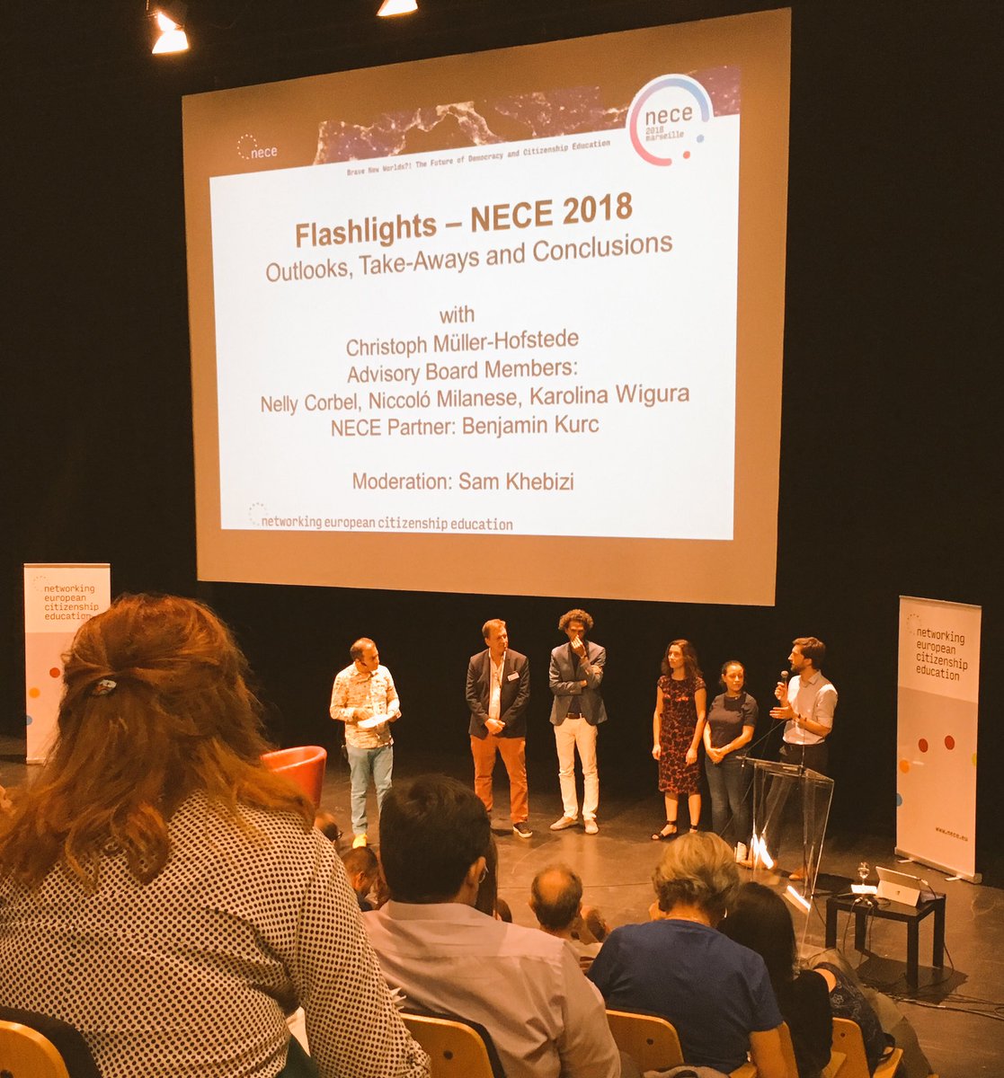 voteetvous's tweet photo. Closing of #NECE2018 in #Marseille with last word for @BKurc ... pretty emotional, so many small steps to bring it here, thanks to @bpb_de to have this courage and creativity, thanks to Christoph Müller-Hofstede &amp; @ofaj_dfjw &amp; @BeatriceAngrand @tetesdelart @DPZ_Berlin @ProDemos https://t.co/dUL3po7ND6