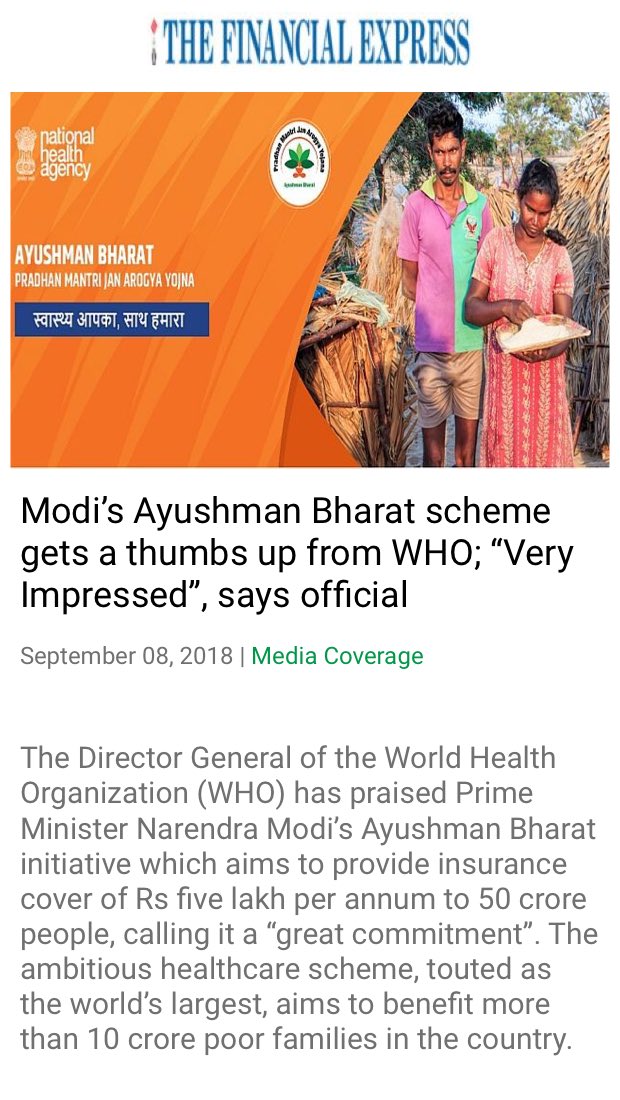 sanjaygobind's tweet photo. Modi’s Ayushman Bharat scheme gets a thumbs up from WHO; “Very Impressed”, says official
https://t.co/l8ZX5yu2Lt

via NaMo App https://t.co/fD4SvNymZE