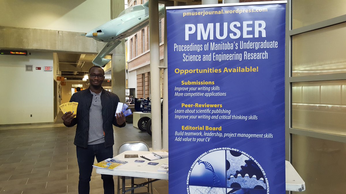 PMUSERJournal's tweet photo. Visit us in the Engineering atrium at the #LabTrek lunch to learn about publishing undergraduate work! @umanitobasci @um_research https://t.co/xZG9dphmUv