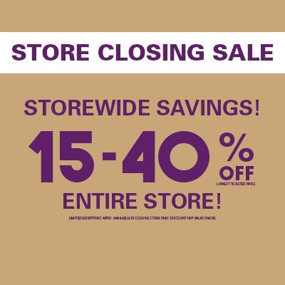 Orchard Supply Hardware Closing Sale! Save 15-40% off lowest ticketed prices storewide. Shop for all your DIY needs now while selections are best! Discounts valid in store only, other restrictions may apply, see stores for complete details. osh.com/store-finder