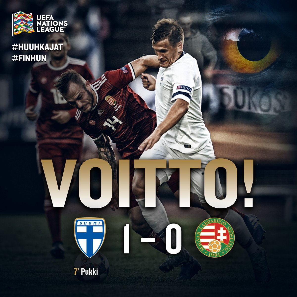 Suomi avaa Nations Leaguen 1-0-kotivoitolla Unkaria vastaan! 🇫🇮🙌 Ottelun ainoa maali tuli hyökkääjä Teemu Pukin toimesta avausjakson alkuhetkillä. Suomen ottelut jatkuvat tiistaina Turussa Viroa vastaan. OI SUOMI ON! #Huuhkajat #FINHUN #UNLfi #NationsLeague