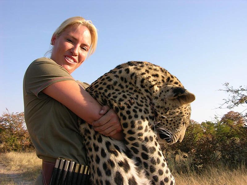 WANTED: The identity of this leopard killer! Characteristics: massive ego, and sense of entitlement. Narcissistic with an addiction to hair bleach, teeth whitening and Botox. No empathy, soul, heart, brain or dignity. Likes: carcass fondling, guns and mirrors. <a href="/Protect_Wldlife/">PROTECT ALL WILDLIFE</a>