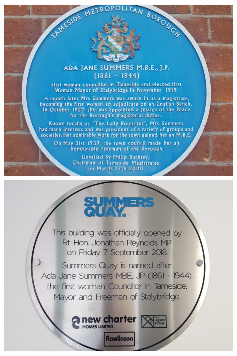 From one plaque to another. <a href="/jreynoldsMP/">Jonathan Reynolds</a> marked the official opening of our building yesterday which is named in honour of Ada Jane Summers, the first woman councillor in #Tameside and female Mayor of #Stalybridge.