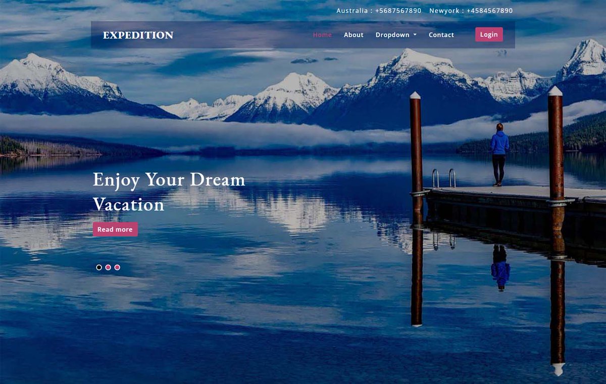W3Layouts's tweet photo. Expedition a Travel Category Bootstrap Responsive Web Template
#Bootstrap #HTML5 #CSS3 #Responsive #Webdesign #TravelTemplate #WebTemplate
Download & Share...
https://t.co/bm75zzd0nU https://t.co/xs672JV3rg
