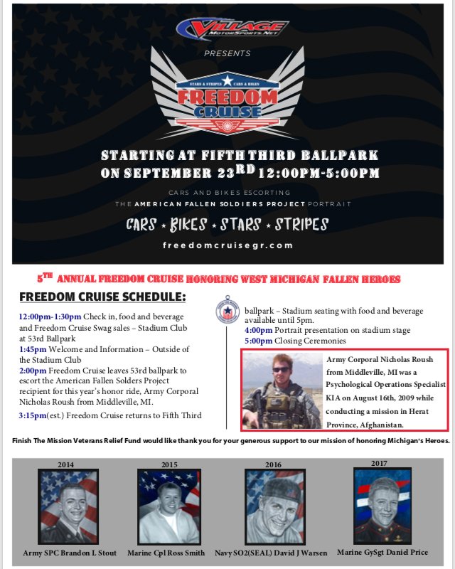 LZMichigan's tweet photo. 2018’s Freedom Cruise is happening September 23rd at Fifth Third Ballpark from 12pm-5pm. This is the 5th annual Freedom Cruise honoring West Michigan Fallen Heroes. See the image for details! #WGVU https://t.co/Eiy9UQz8Ub