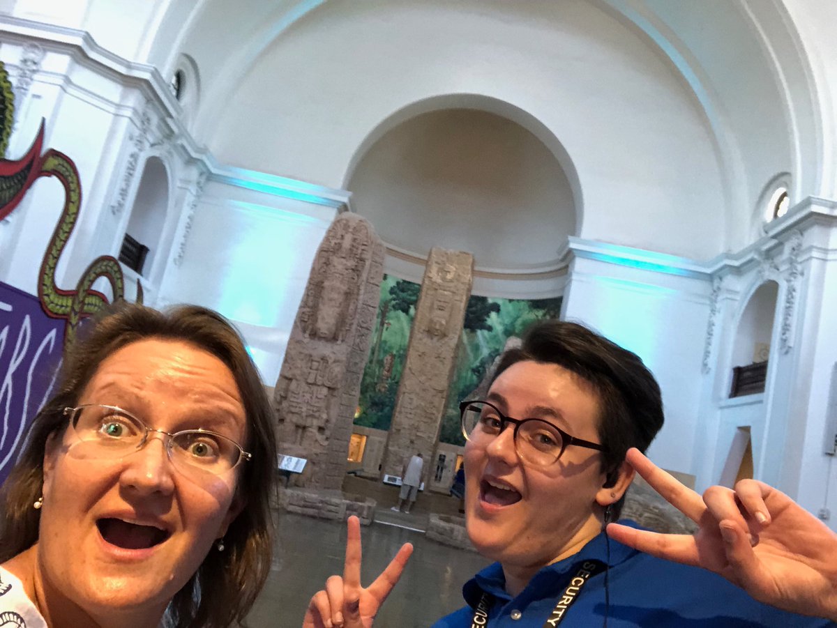 sdsu_h100's tweet photo. Marq &amp; I had great convo at entry to @museumofman about the choices the museum is making AND about great exhibits that are still useful for Unit 1 ideas in#hist100... apart from ideas already-sent, there’s #agrev stuff in Mayan mats &amp; a Kumeyaay cosmology ... off I go to find it! https://t.co/55HQYDAHGC