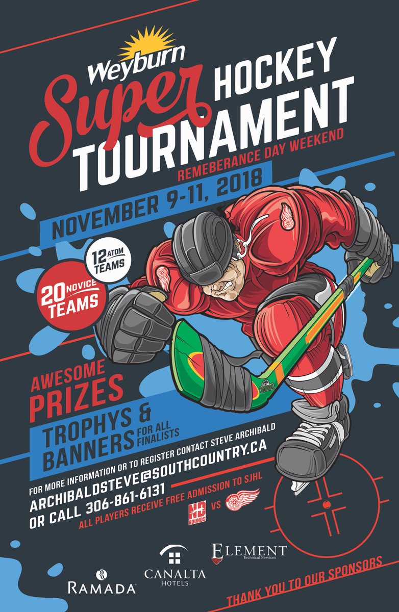 Rbirnie_Element's tweet photo. Weyburn Super Hockey Tournament Remembrance Day Weekend for Atom/Novice.Free admission to Wings game for all players. Please Retweet! https://t.co/NJdoVdyxGj