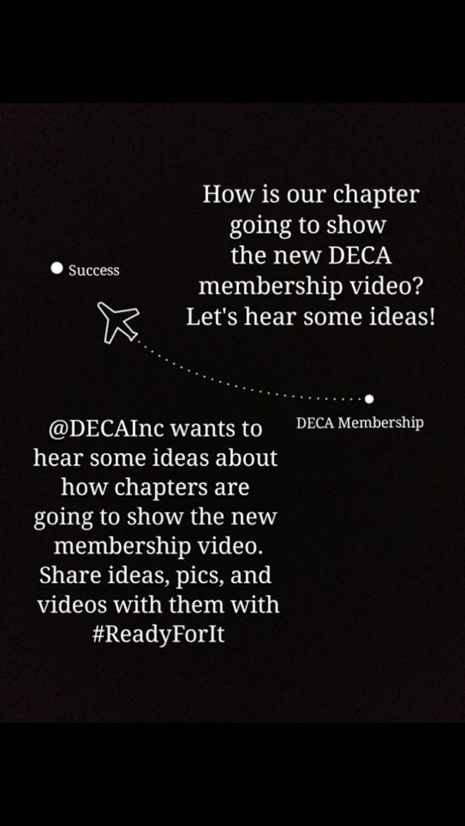 deca_dublin's tweet photo. @DECAInc wants to hear some ideas about how chapters are going to show the new membership video. Share ideas, pics, and videos with them with #ReadyForIt #DECA https://t.co/oN2MGQD3Yu