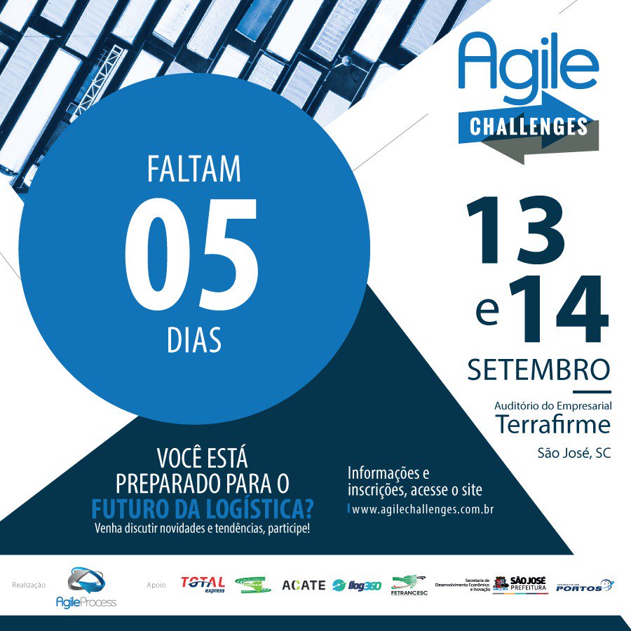 agile_process's tweet image. O Agile Challenges começa na próxima quinta-feira e vai contar com diversas palestras e debates de experts da logística de todo o Brasil. Se você ainda não comprou o seu ingresso, não perca mais tempo: agilechallenges.com.br/?rdst_srcid=14…