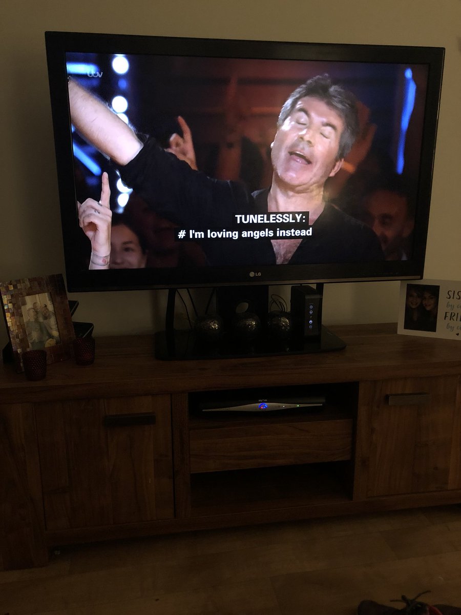 laurajade64's tweet photo. @SimonCowell just catching up on last weeks X factor. Might want to have a word with whoever does the subtitles at ITV 😂 @TheXFactor @ITV #tunelessly https://t.co/RHBsJrhVtj