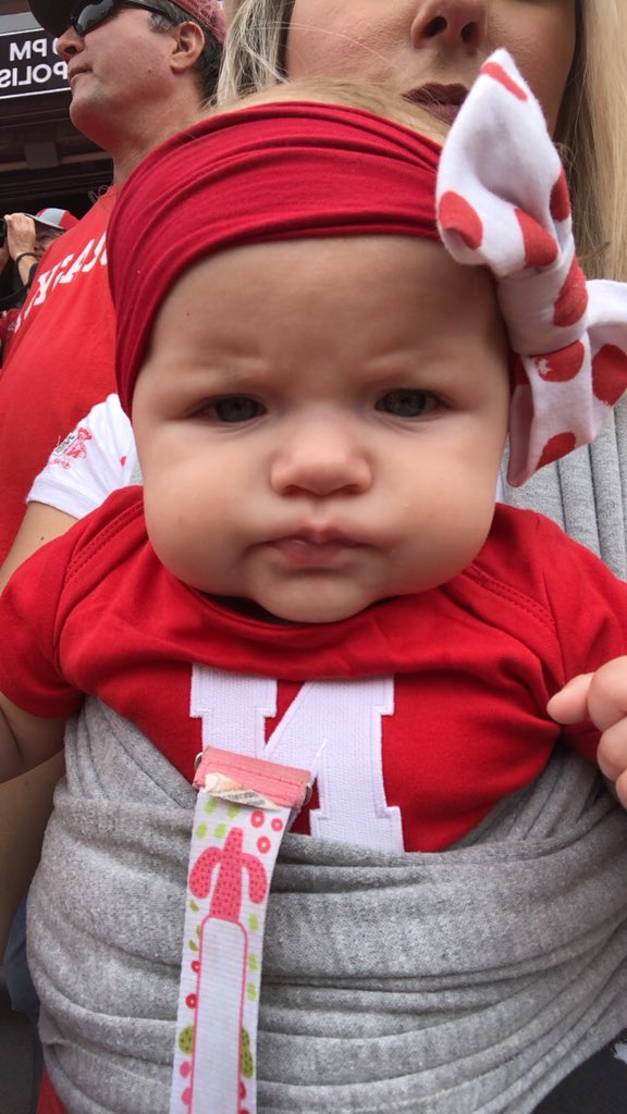 SaRasm23's tweet photo. Husker babe #huskers #firsthuskergame #redburnsbrighter #huskernation #shebleedsred #gbr #CollegeGameDay #missmargaret https://t.co/OFbjNT6RLp